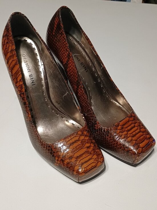 Gianni Bini Shoes - Gianni Bini Brown Snakeskin Embossed Leather Platform Pumps Women’s 7.5M